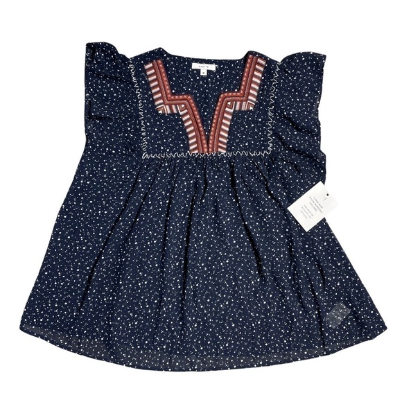 Maette Navy Blue Embroidered Cap Sleeve Blouse M - Picture 1 of 8